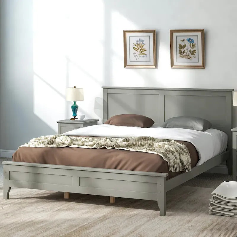 Lit plateforme Queen moderne en bois massif