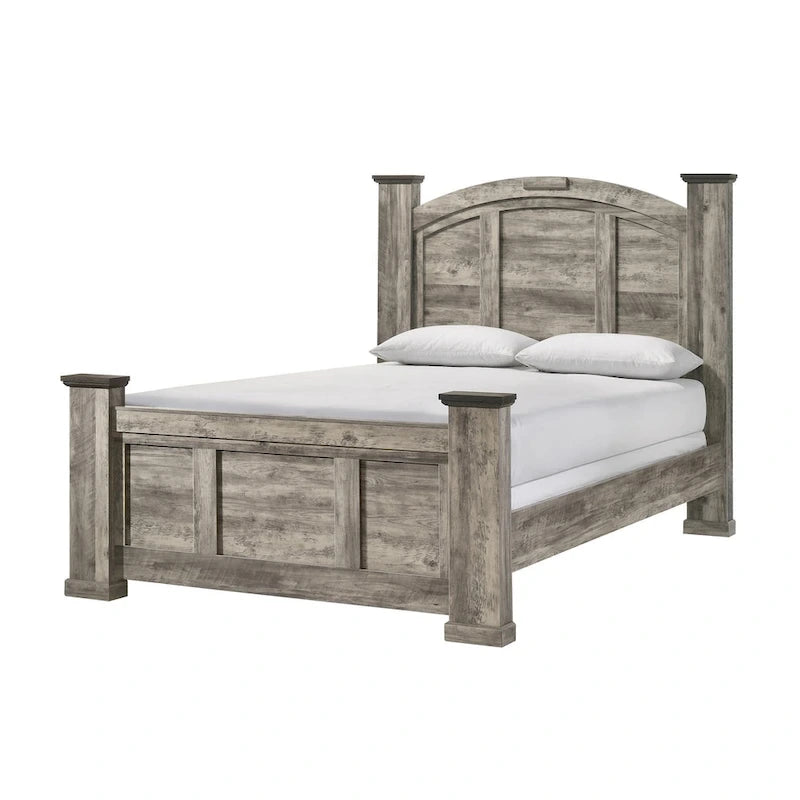 Ensemble de chambre à coucher Aimon 4 pièces, panneaux gris rustiques