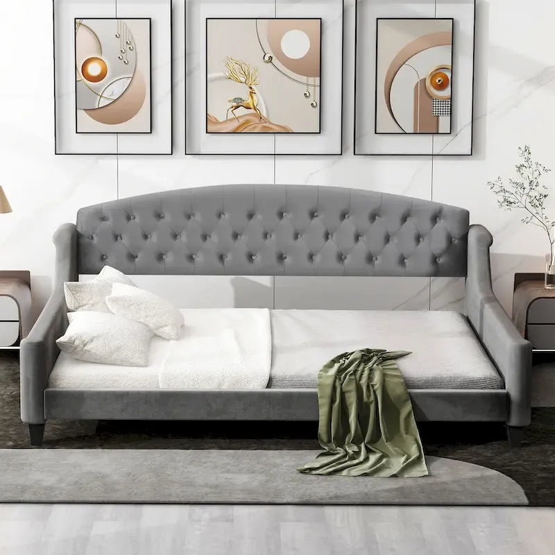 Lit de jour moderne et luxueux capitonné à boutons, 100%