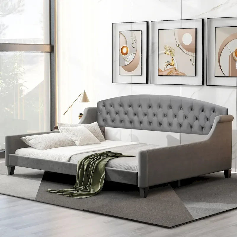 Lit de jour moderne et luxueux capitonné à boutons, 100%