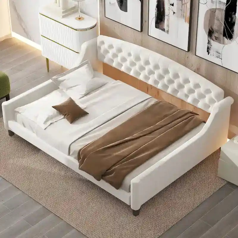 Lit de jour moderne et luxueux capitonné à boutons, 100%