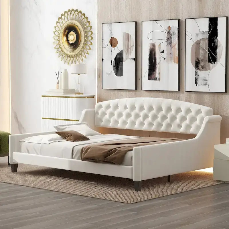 Lit de jour moderne et luxueux capitonné à boutons, 100%