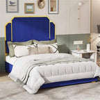 Cadre de lit Queen Size et tête de lit de 59,06 po avec garniture dorée