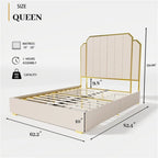 Cadre de lit Queen Size et tête de lit de 59,06 po avec garniture dorée
