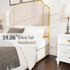 Cadre de lit Queen Size et tête de lit de 59,06 po avec garniture dorée