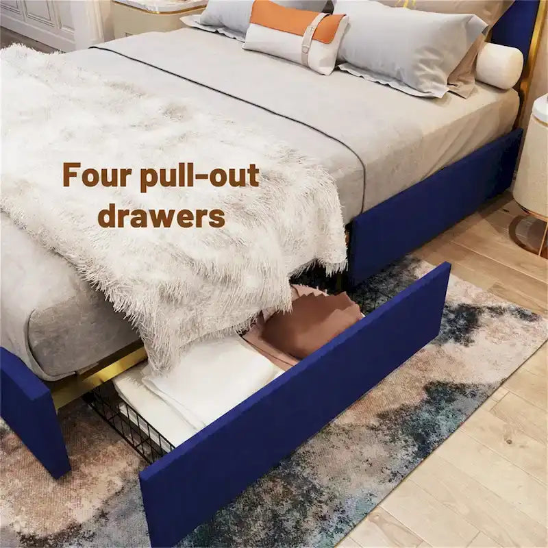Cadre de lit Queen Size et tête de lit de 59,06 po avec garniture dorée