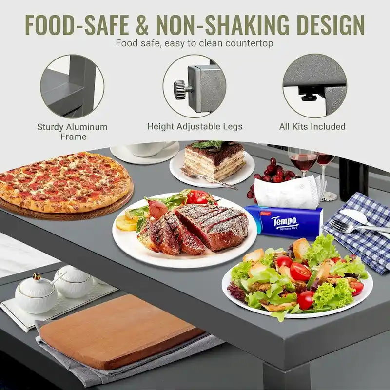 Îlot de rangement de cuisine extérieure en aluminium avec fixation murale, meuble de rangement pour barbecue autoportant
