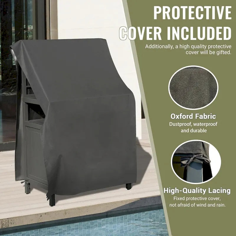 Îlot de rangement de cuisine extérieure en aluminium avec fixation murale, meuble de rangement pour barbecue autoportant