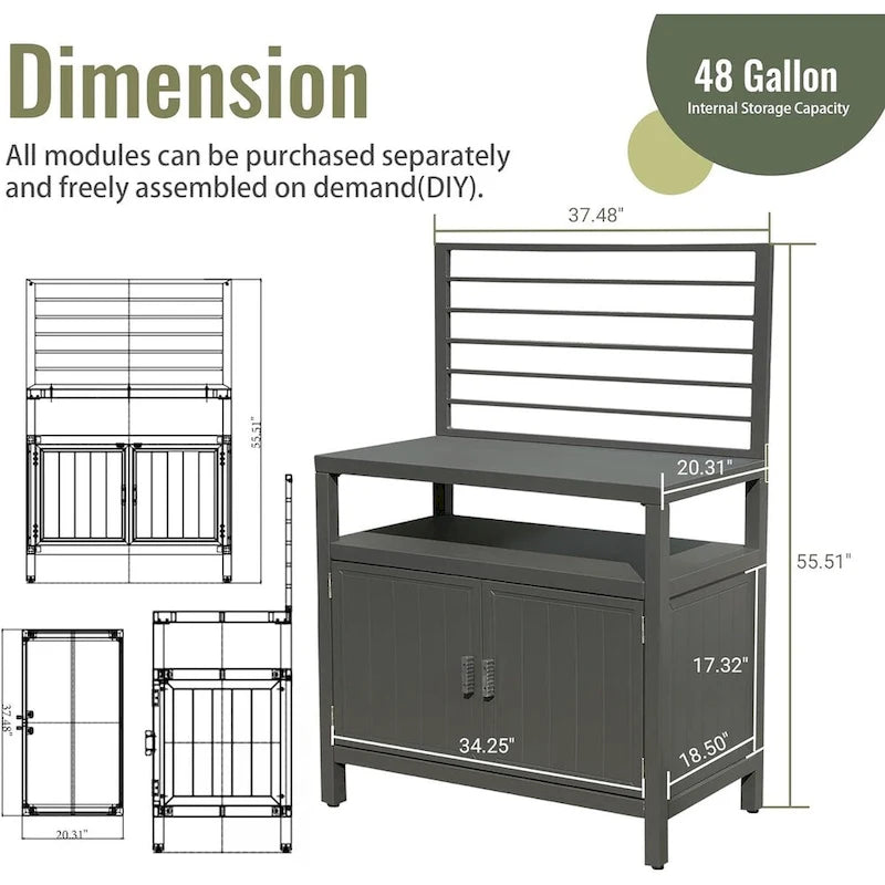 Îlot de rangement de cuisine extérieure en aluminium avec fixation murale, meuble de rangement pour barbecue autoportant