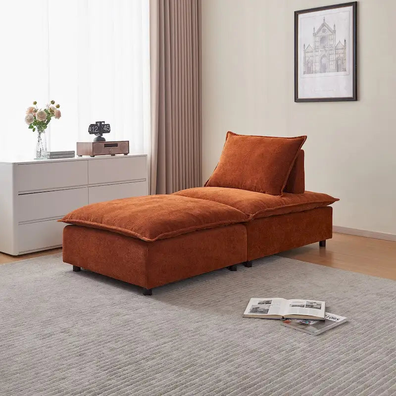 Fauteuil d'appoint sans accoudoirs, canapé une place avec pouf - Design compact, gain de place pour salon, chambre