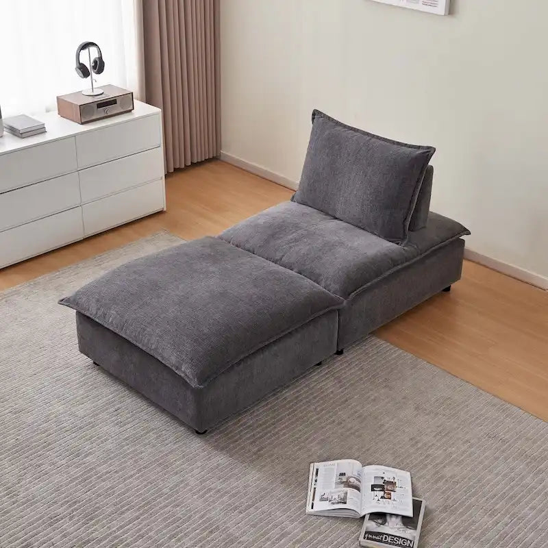 Fauteuil d'appoint sans accoudoirs, canapé une place avec pouf - Design compact, gain de place pour salon, chambre