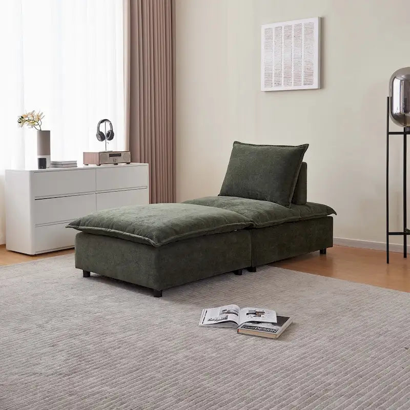 Fauteuil d'appoint sans accoudoirs, canapé une place avec pouf - Design compact, gain de place pour salon, chambre