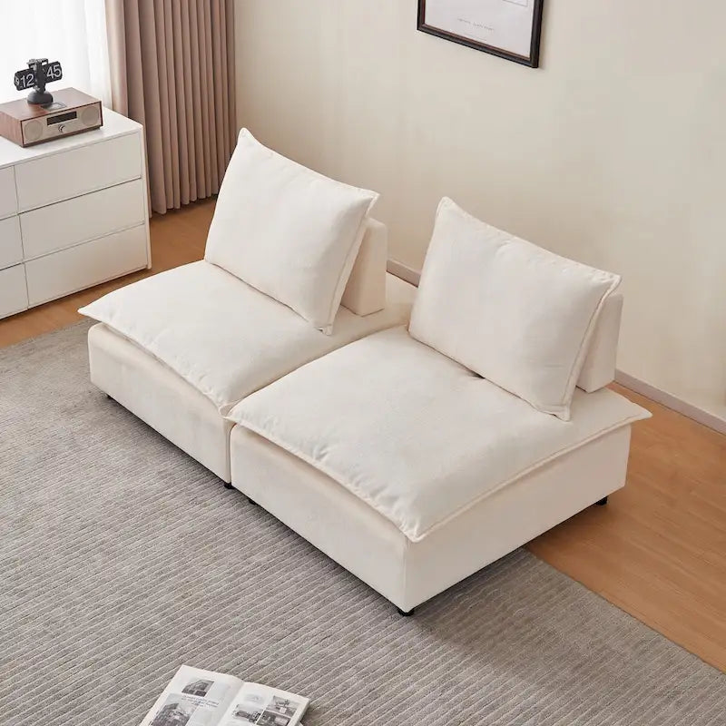 Fauteuil d'appoint sans accoudoirs, canapé une place avec pouf - Design compact, gain de place pour salon, chambre