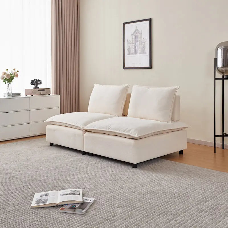 Fauteuil d'appoint sans accoudoirs, canapé une place avec pouf - Design compact, gain de place pour salon, chambre