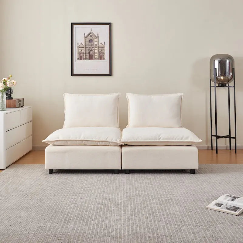 Fauteuil d'appoint sans accoudoirs, canapé une place avec pouf - Design compact, gain de place pour salon, chambre