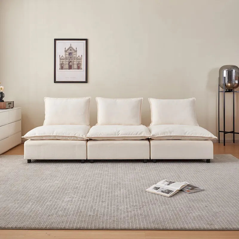 Fauteuil d'appoint sans accoudoirs, canapé une place avec pouf - Design compact, gain de place pour salon, chambre