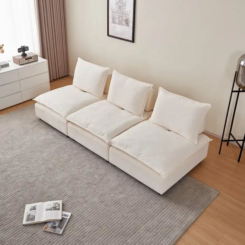 Fauteuil d'appoint sans accoudoirs, canapé une place avec pouf - Design compact, gain de place pour salon, chambre
