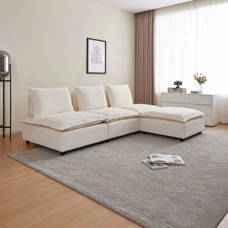 Fauteuil d'appoint sans accoudoirs, canapé une place avec pouf - Design compact, gain de place pour salon, chambre