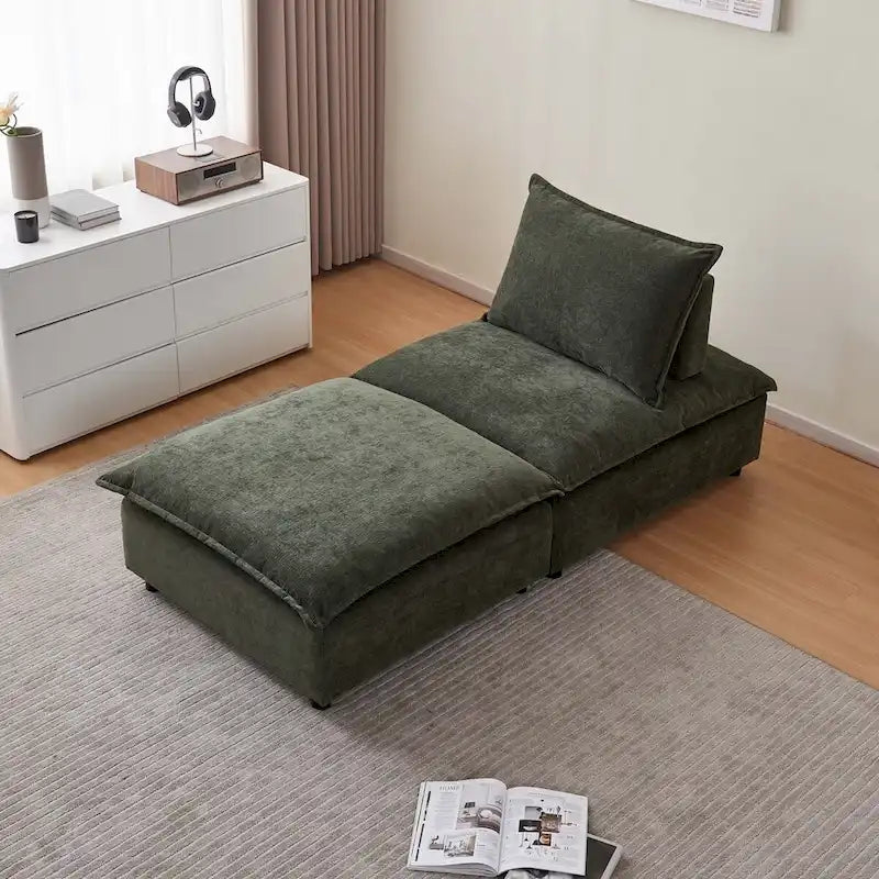 Fauteuil d'appoint sans accoudoirs, canapé une place avec pouf - Design compact, gain de place pour salon, chambre