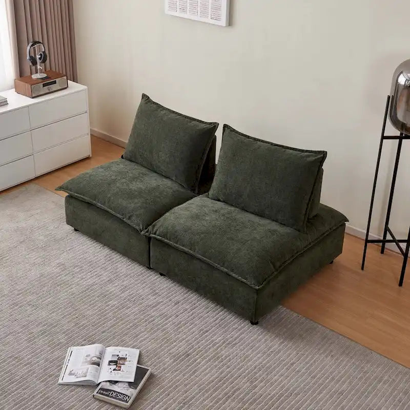Fauteuil d'appoint sans accoudoirs, canapé une place avec pouf - Design compact, gain de place pour salon, chambre