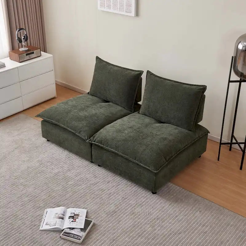 Fauteuil d'appoint sans accoudoirs, canapé une place avec pouf - Design compact, gain de place pour salon, chambre