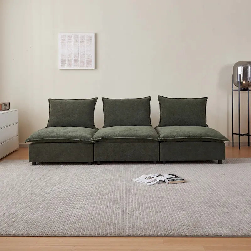 Fauteuil d'appoint sans accoudoirs, canapé une place avec pouf - Design compact, gain de place pour salon, chambre