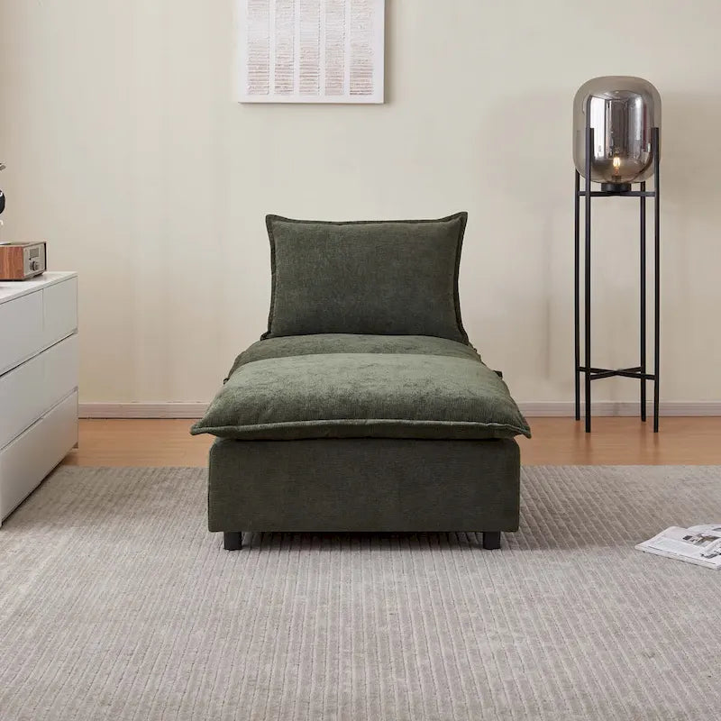 Fauteuil d'appoint sans accoudoirs, canapé une place avec pouf - Design compact, gain de place pour salon, chambre