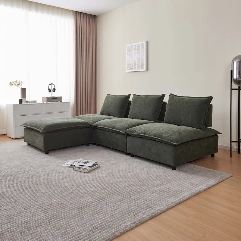 Fauteuil d'appoint sans accoudoirs, canapé une place avec pouf - Design compact, gain de place pour salon, chambre