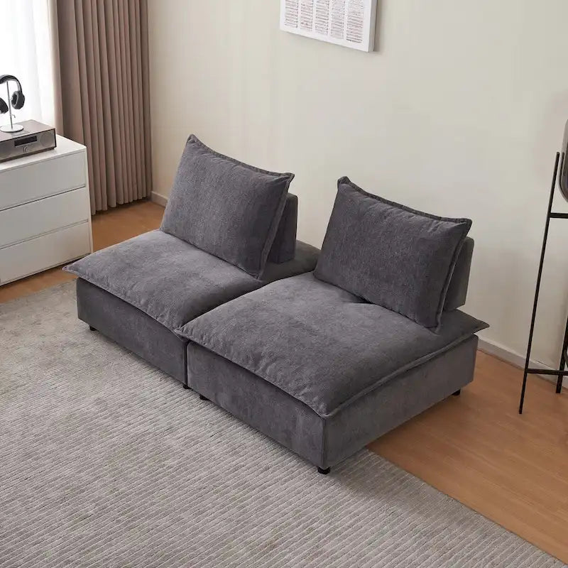 Fauteuil d'appoint sans accoudoirs, canapé une place avec pouf - Design compact, gain de place pour salon, chambre