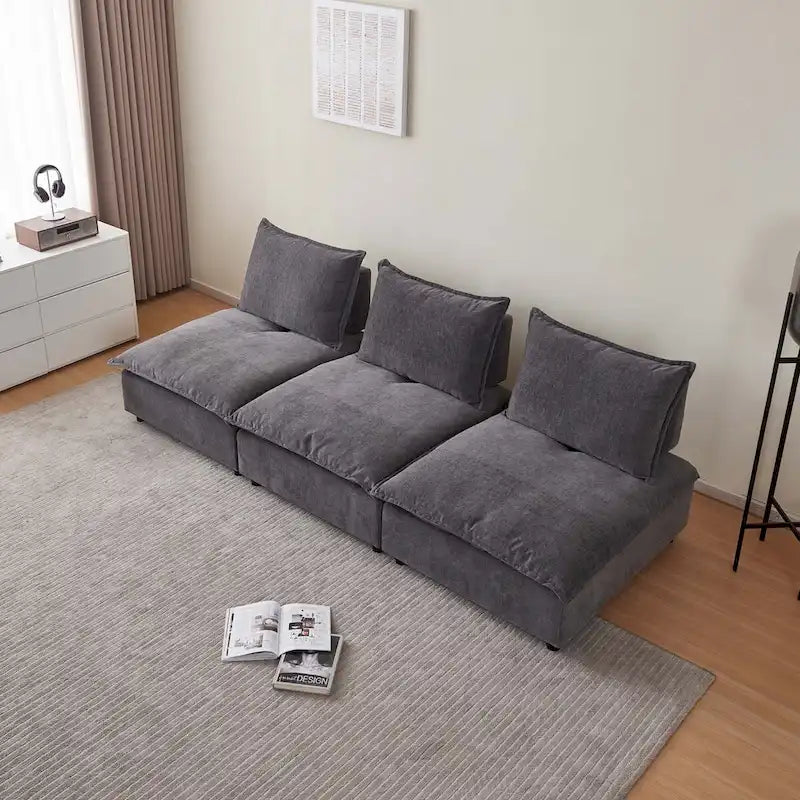 Fauteuil d'appoint sans accoudoirs, canapé une place avec pouf - Design compact, gain de place pour salon, chambre