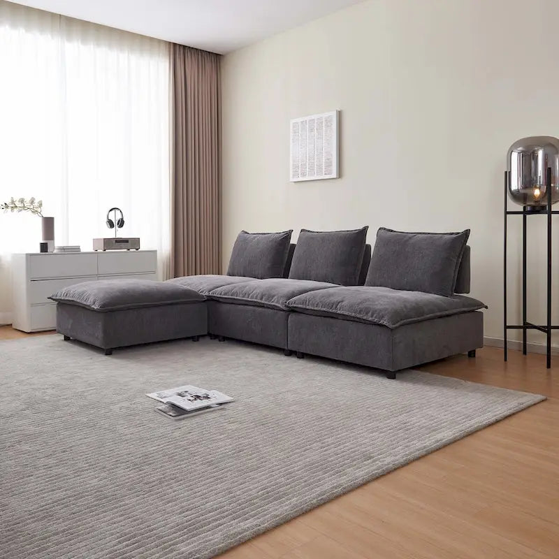 Fauteuil d'appoint sans accoudoirs, canapé une place avec pouf - Design compact, gain de place pour salon, chambre