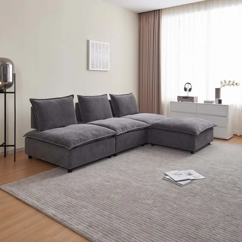 Fauteuil d'appoint sans accoudoirs, canapé une place avec pouf - Design compact, gain de place pour salon, chambre