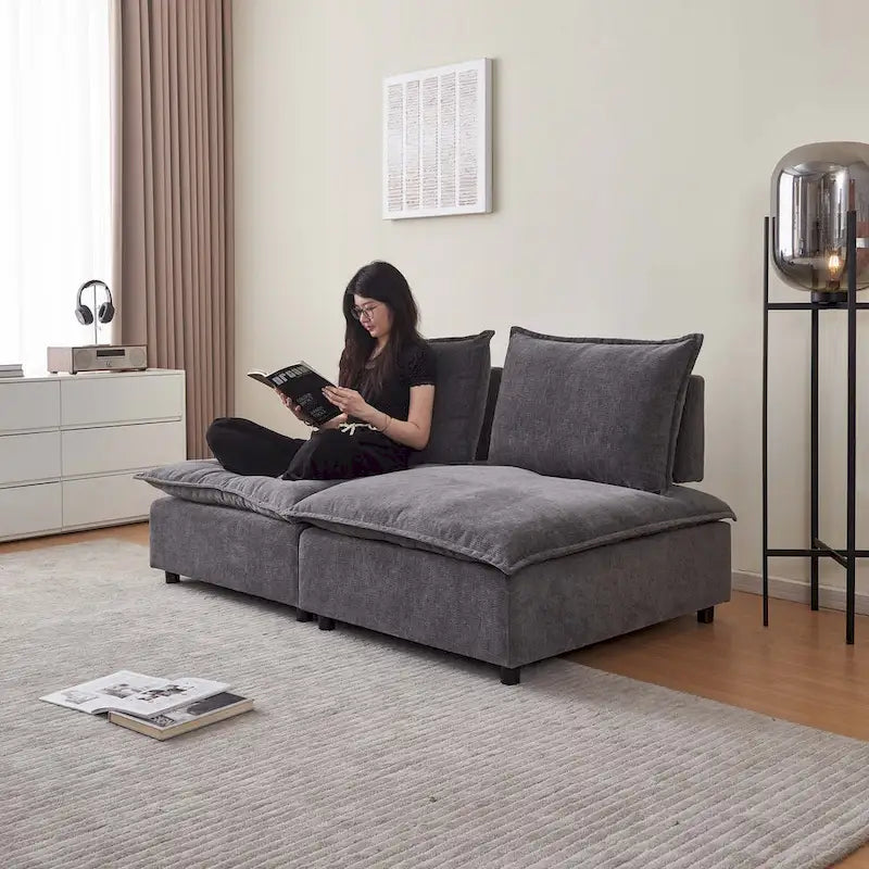 Fauteuil d'appoint sans accoudoirs, canapé une place avec pouf - Design compact, gain de place pour salon, chambre