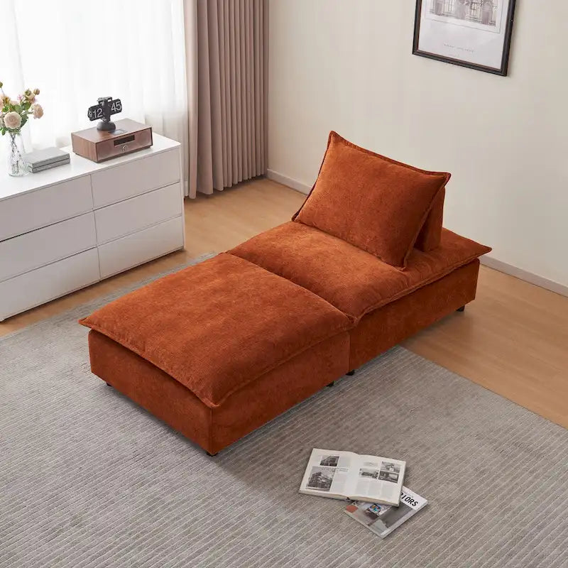 Fauteuil d'appoint sans accoudoirs, canapé une place avec pouf - Design compact, gain de place pour salon, chambre