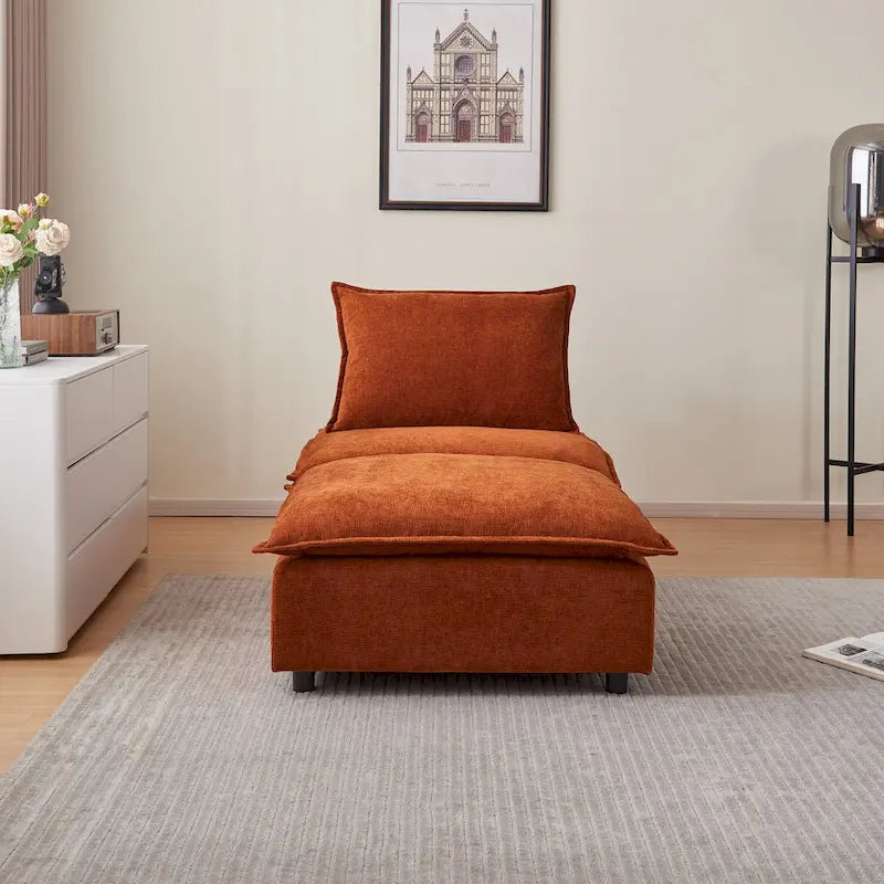 Fauteuil d'appoint sans accoudoirs, canapé une place avec pouf - Design compact, gain de place pour salon, chambre