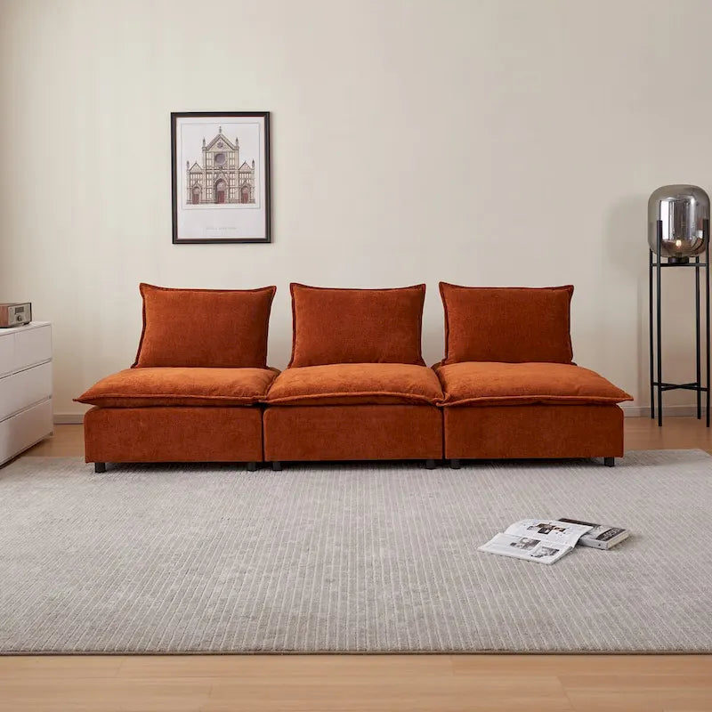 Fauteuil d'appoint sans accoudoirs, canapé une place avec pouf - Design compact, gain de place pour salon, chambre