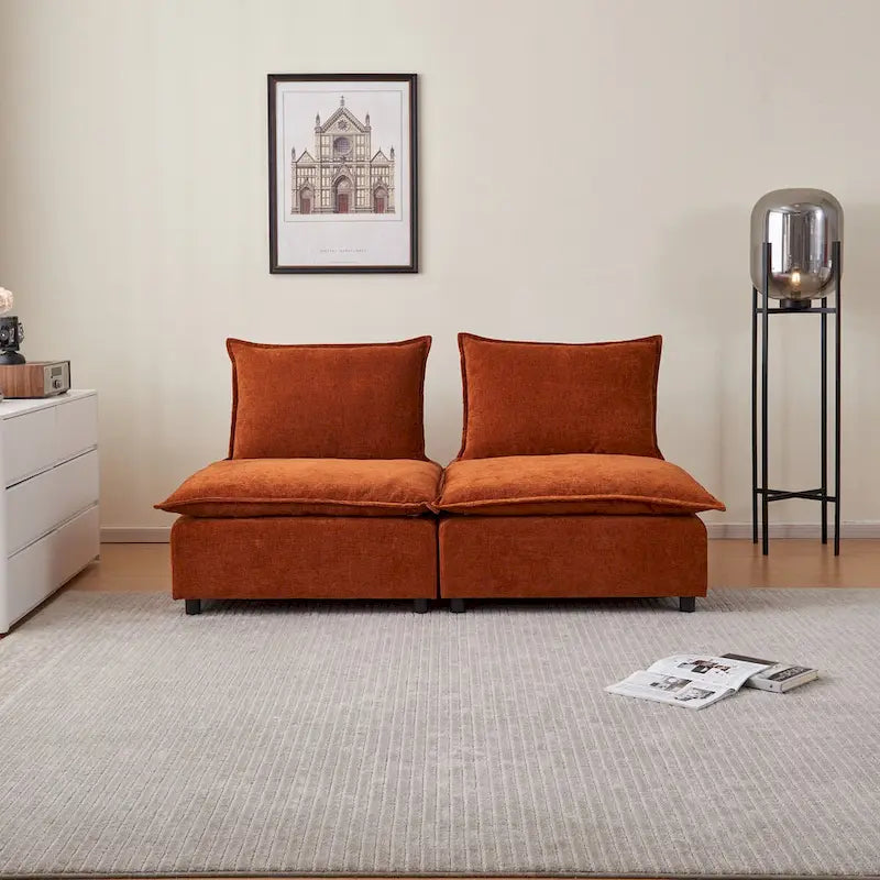 Fauteuil d'appoint sans accoudoirs, canapé une place avec pouf - Design compact, gain de place pour salon, chambre