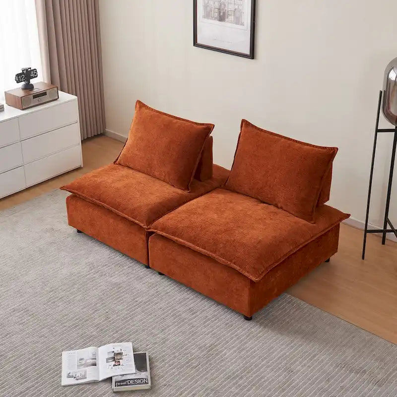 Fauteuil d'appoint sans accoudoirs, canapé une place avec pouf - Design compact, gain de place pour salon, chambre
