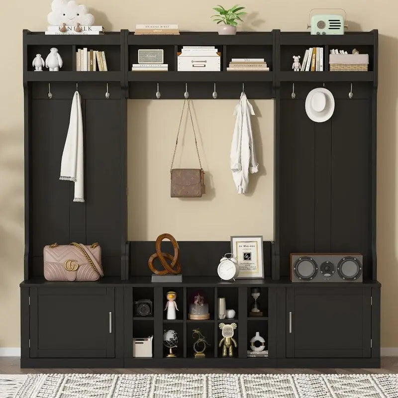 Banc d'entrée multifonctionnel 4 en 1 avec porte-manteau et rangements à chaussures