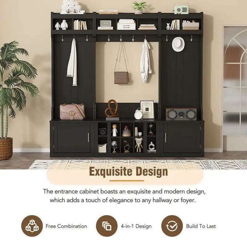 Banc d'entrée multifonctionnel 4 en 1 avec porte-manteau et rangements à chaussures