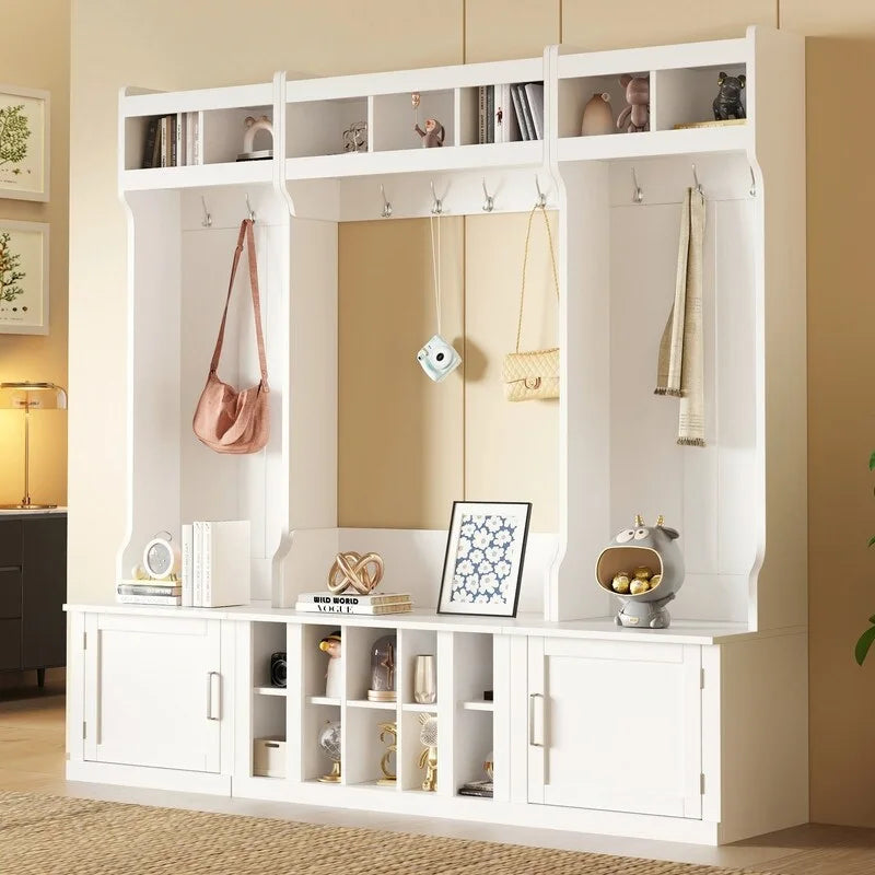 Banc d'entrée multifonctionnel 4 en 1 avec porte-manteau et rangements à chaussures