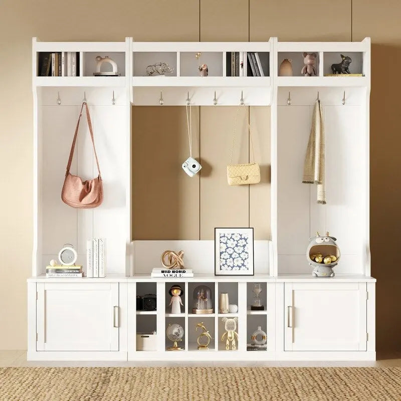 Banc d'entrée multifonctionnel 4 en 1 avec porte-manteau et rangements à chaussures