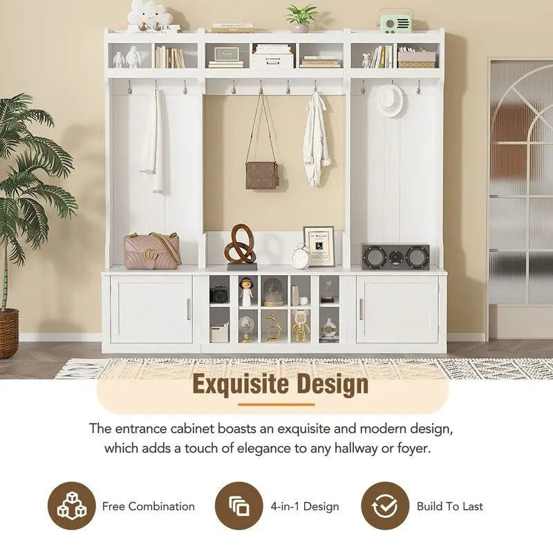 Banc d'entrée multifonctionnel 4 en 1 avec porte-manteau et rangements à chaussures