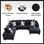 Canapé d'angle moderne en forme de U, canapé en velours avec de nombreux coussins inclus