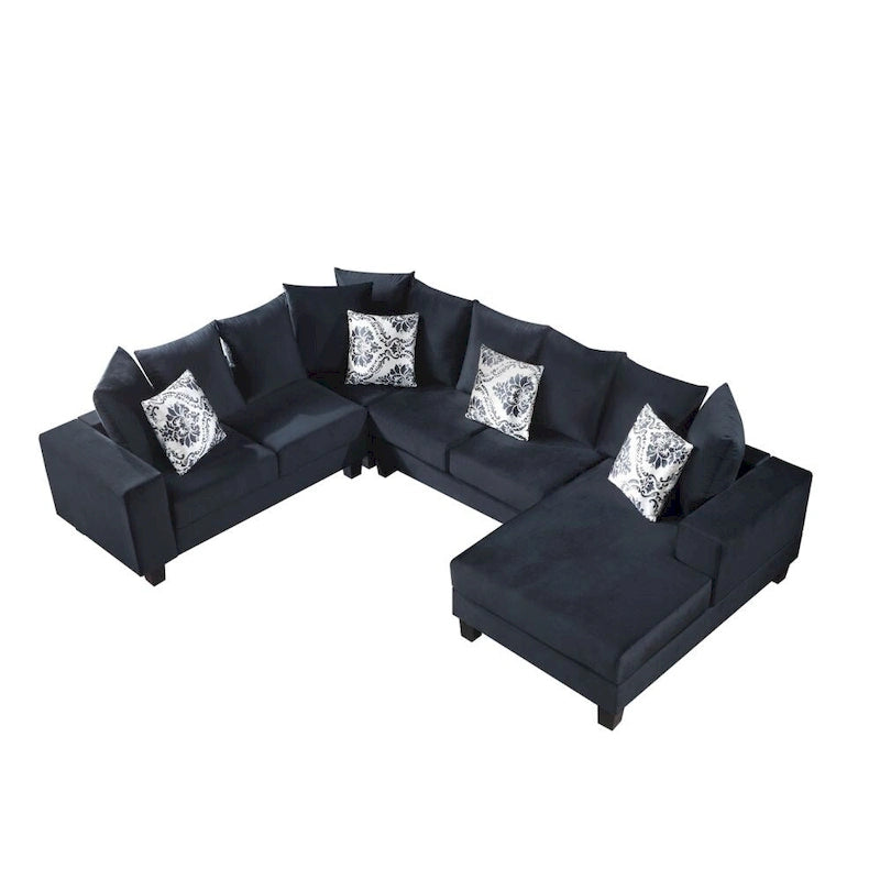 Canapé d'angle moderne en forme de U, canapé en velours avec de nombreux coussins inclus