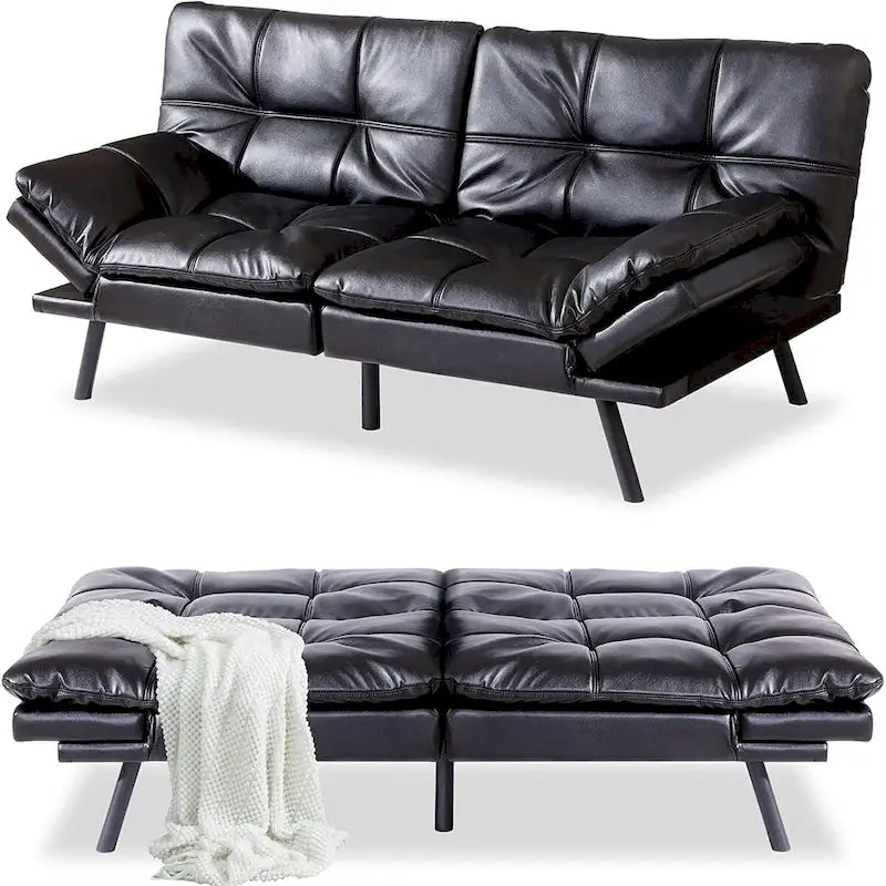 Canapé-lit futon, canapé-lit futon en similicuir et mousse à mémoire de forme, canapé-lit convertible, causeuse-lit pour petits espaces