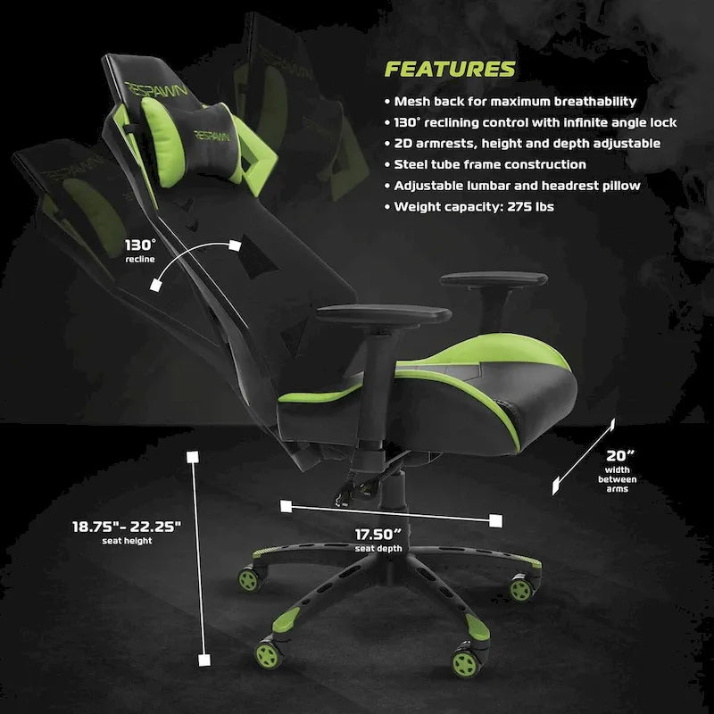 Fauteuil de jeu style course réglable, cuir RSP