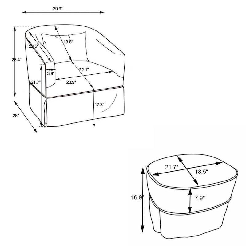 Fauteuil pivotant avec repose-pieds, fauteuil pivotant d'appoint pour salon