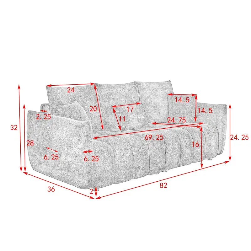 Canapé rembourré en tissu Teddy avec 3 coussins et structure en bois massif