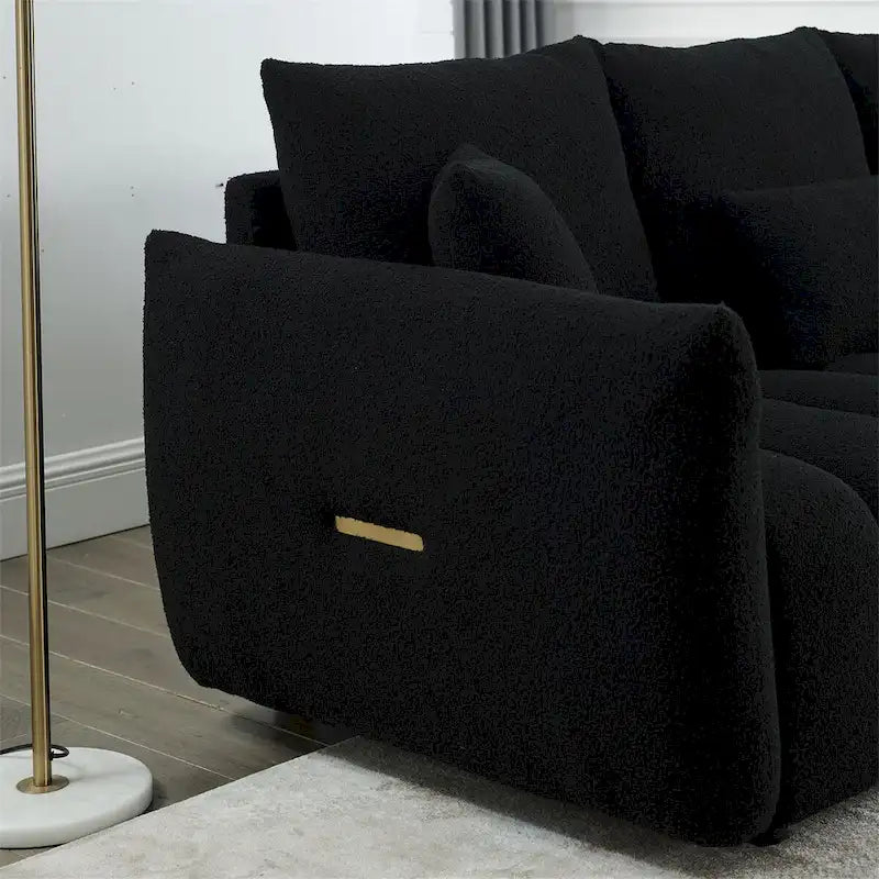 Canapé rembourré en tissu Teddy avec 3 coussins et structure en bois massif